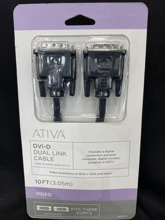 Ativa DVI-D Dual Link Cable 10ft. DVI-D male/DVI-D male.
