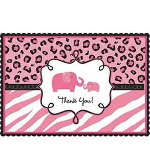 Sweet Safari Girl Jungle Animal Pink Baby Shower Party 20 Thank You Notes Cards