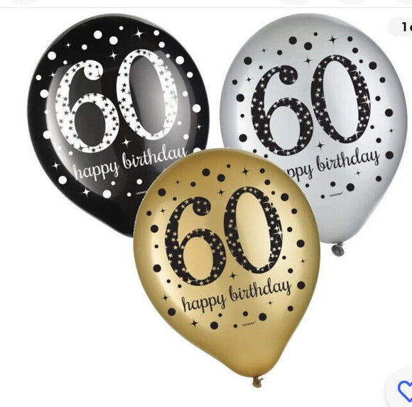 Sparkling Celebration 60th Birthday 12-inch Latex Balloons 15 Per Pack
