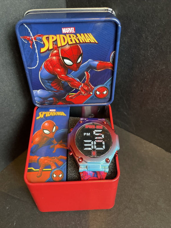 Spiderman LED Push Button Youth Watch In metal Gift Box