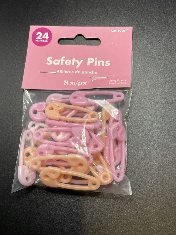 Safety Pin Party Favor Pink Charms 24 Ct