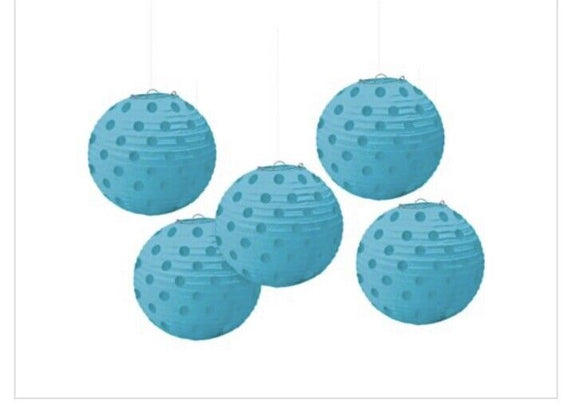 Mini Caribbean Blue Polka Dot Paper Lanterns 5ct