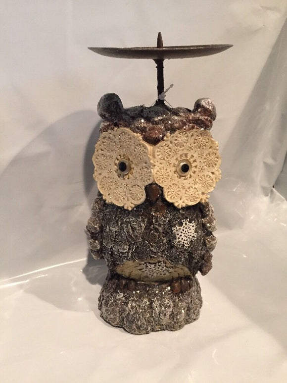Snowy Grove Owl Candle Holder By Enesco 4048480 8.4