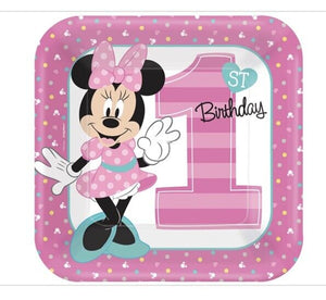 Minnie Mouse 1st Birthday 9” Square Plate 8 Ct