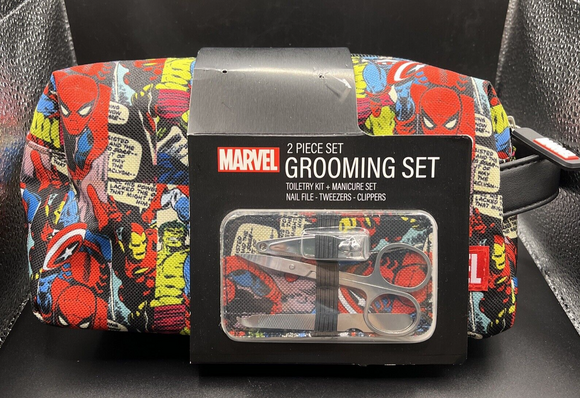 MARVEL 2 pc GROOMING TRAVEL TOILETRY BAG manicure set SUPERHERO spider hulk iron