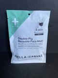 3 Pack Black REUSABLE FACE MASK Double-Ply Medium/Large Bella+Canvas brand