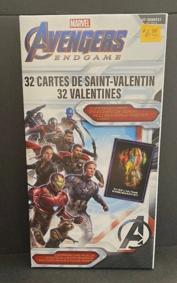 Avengers Endgame 32 Valentines Day Cards in French w/ Teacher Card stickers