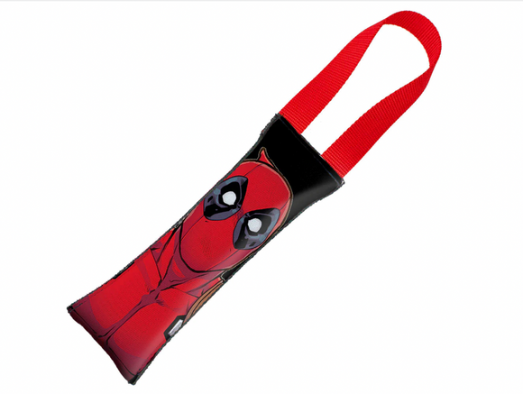 MARVEL DEADPOOL Dog Toy Squeaky Tug Toy - Deadpool Face + Deadpool Icon CLOSE-UP