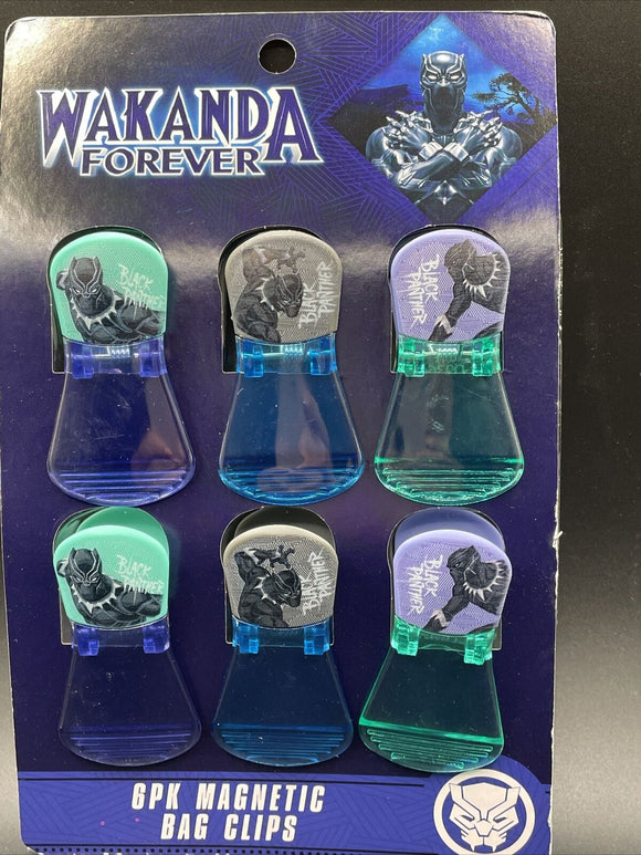 NEW - Disney's Marvel BLACK PANTHER WAKANDA FOREVER 6 Pack Magnetic Bag Clips