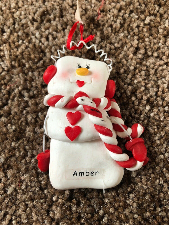 Amy Personalized Snowman Ornament Encore 2004 NEW
