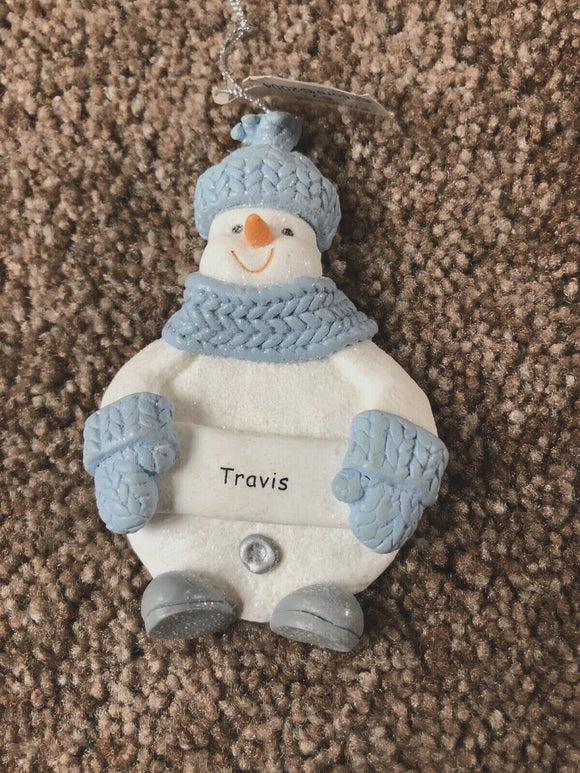 Snow Buddies Travis Personalized Snowman Ornament NEW