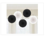 Black & White Mini Hanging Fan Decorations 5Ct