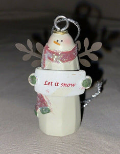 Ceramic Snowman Glitter 2” Ornament “Let It Snow” NEW