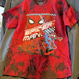 Marvel Spiderman Car Action Graphic Tie Dye Red/Blk Mens Tshirt Size S