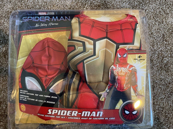 Spider-Man Red/Black No Way Home Youth Deluxe Costume Top Set & Mask Sz (4-6)