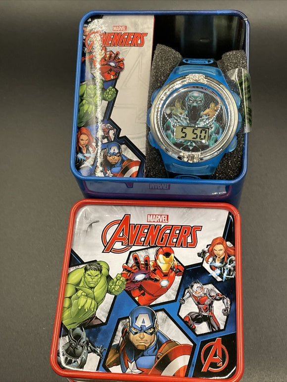 Black Panther Youth LCD Watch with Graphic Band in Collectors Box