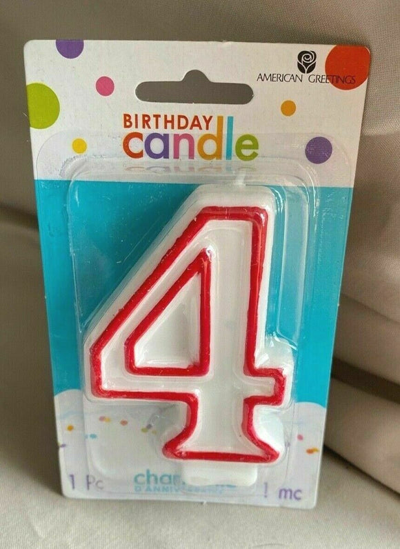 American Greetings #4 Candle White with Red Outline NEW