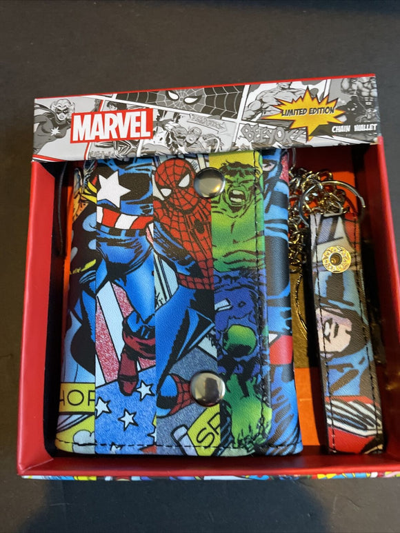 Spiderman Hulk Thor Captain America Trifold Chain Wallet New