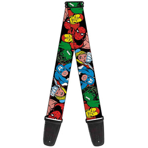 MARVEL COMICS Guitar Strap - 5-Marvel Characters Black- WAV002