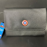 Buckle Down Fold Over Black Wallet Captain America Shield Metal Emblem