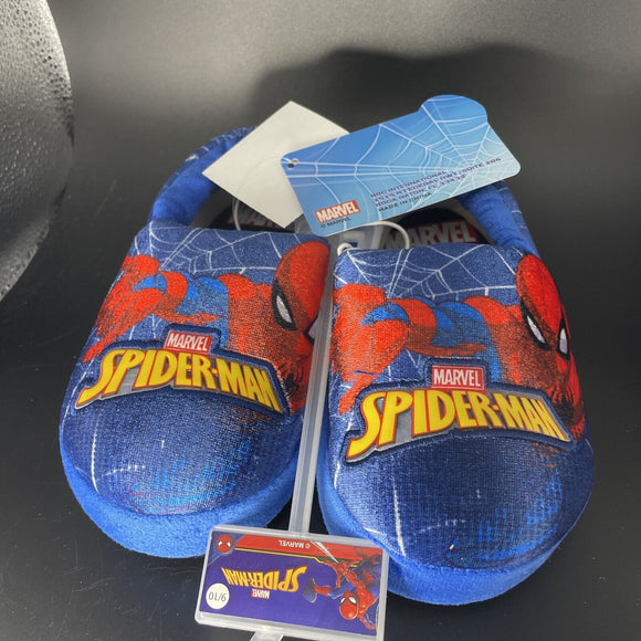 Marvel Spiderman actions Kids Slip On Plush No Slip Slippers Sz 9/10