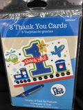 1st Birthday Party Thank You Notes Cards Train Plane Helicopter Vehicle 8 Count