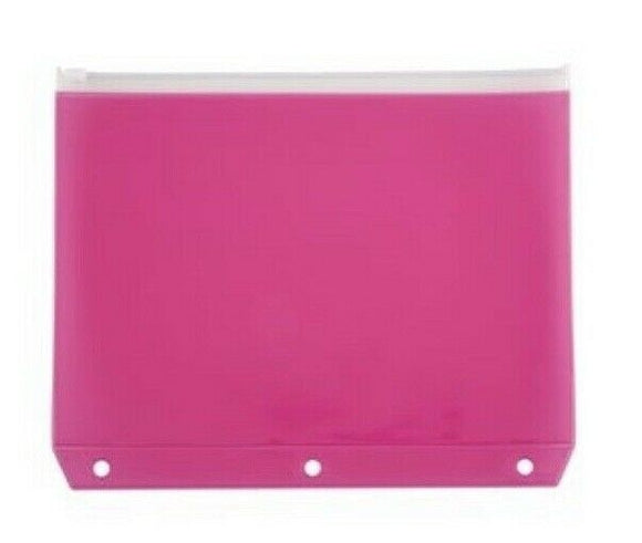 Office Depot Pink Transparent Binder Pocket w/ Zipper Closure New