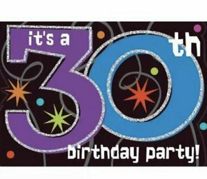 Party Continues 30th Birthday Party Invitations w/Envelopes 8 ct