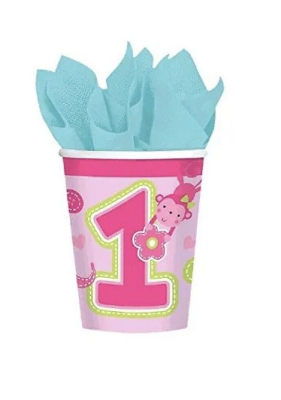 One Wild Girl Jungle Animal Cute Kids 1st Birthday Party 9 oz. Paper Cups