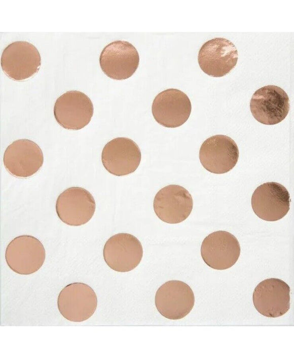 Unique Industries 53271 Rose Gold Foil Polka Dot Beverage Napkins