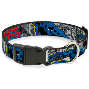 Buckle Down Dog PLASTIC CLIP COLLAR - BLACK PANTHER ACTION POSES/STACKED   1"/L