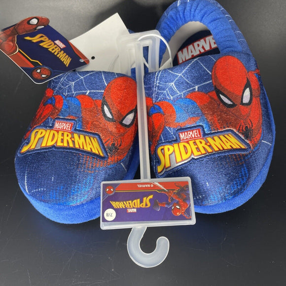 Marvel Spiderman actions Kids Slip On Plush No Slip Slippers Sz 7/8