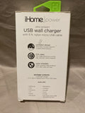 NEW iHome Power Ultra Compact USB Wall Charger, 5 ft. Nylon Micro USB Cable NIB