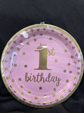 Amscan 1st Birthday Girl Round Metallic Paper Plates-9", Pack of 8