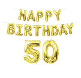 Happy 50th Birthday Balloon Banner Decoration Gold Mylar Inflatable Hanging