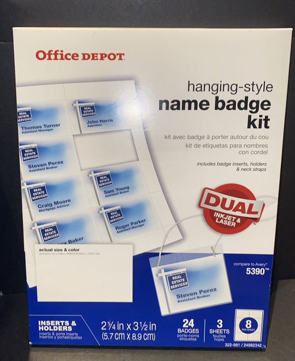 Office Depot Brand Name Badge Kit, Pack Of 24