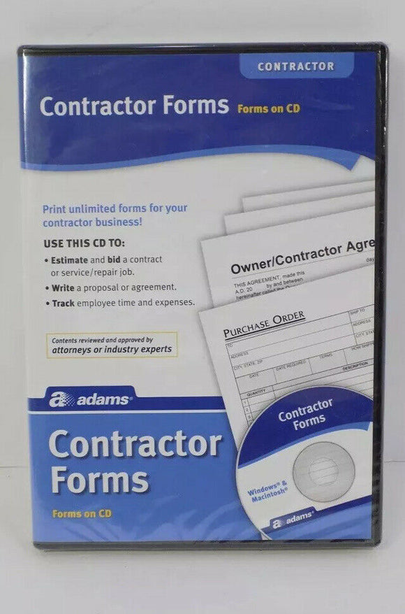 Adams Contractor Forms on CD SS4301 Windows & Macintosh PDF And Excel Sealed