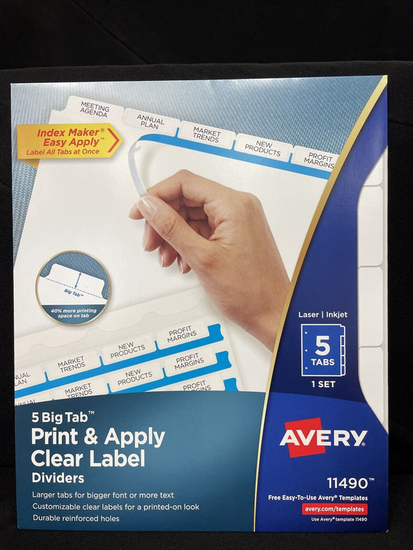 Avery Index Maker Print & Apply Clear Label Dividers w/White Tabs 5-Tab Letter