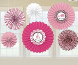 It's A Girl Sweet Safari Baby Shower Paper Fan Birthday Hanging Decorations 6 Pc