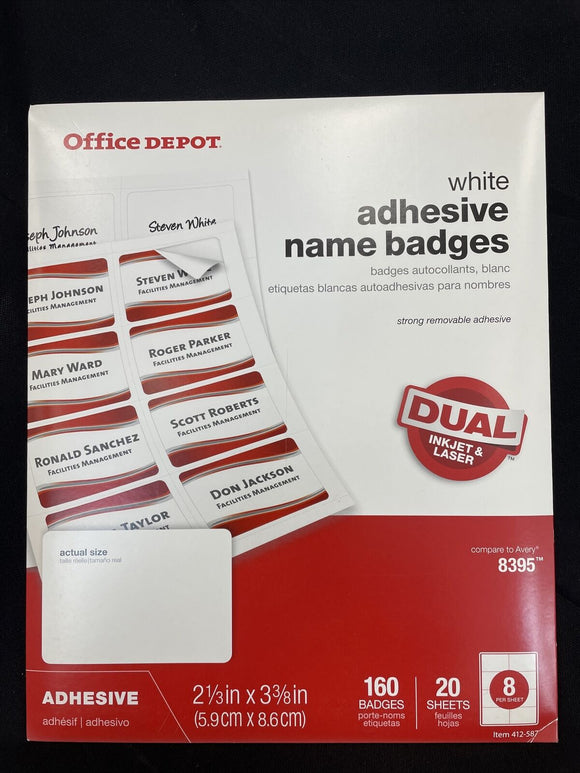 Office Depot Adhesive Name Badge Labels, 2 1/3