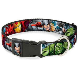 PLASTIC CLIP COLLAR MARVEL AVENGERS 4-SUPERHERO POSES CLOSE Up 1" Sz S 9"-15"