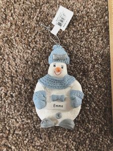 Snow Buddies Emma Personalized Snowman Ornament NEW