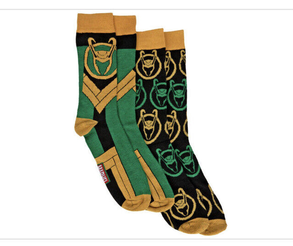 Marvel Loki Helmet Logo 2 Pairs Mens Socks Size 6-12