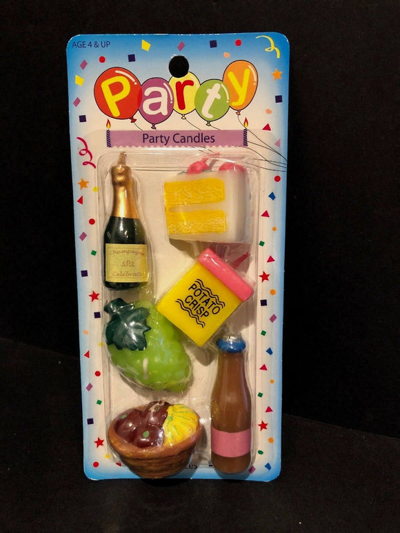 Champagne Cake Fruit  Party Candles 6 Ct NEW