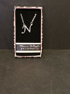 Marina DeBuchi "N" Necklace Silver Plated  15" +3" extender    NEW