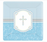 Religious 'Blessings Blue' Large 10 1/4” Square Paper Plates (8ct)