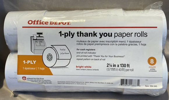 Office Depot Brand Preprinted Thank You Paper Rolls - White  (Pack of 8)