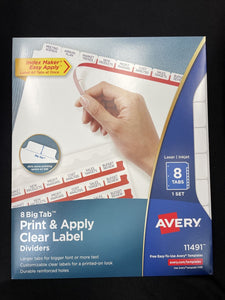 Avery Index Maker Print & Apply Clear Label Dividers w/White Tabs 8-Tab Letter
