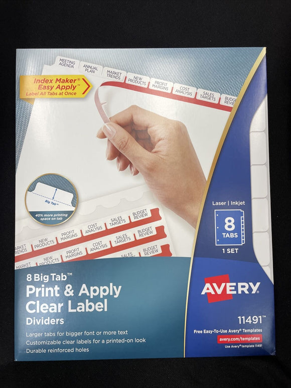 Avery Index Maker Print & Apply Clear Label Dividers w/White Tabs 8-Tab Letter
