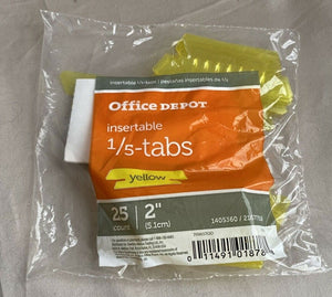 Office Depot Insertable 1/5 Tabs 2” Yellow 25 Count